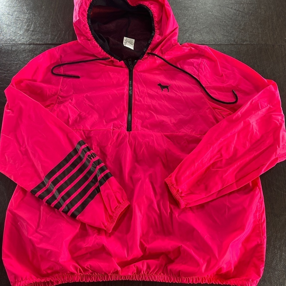 Victoria’s Secret Pink Hooded Windbreaker with Black Accents Sz XS-S